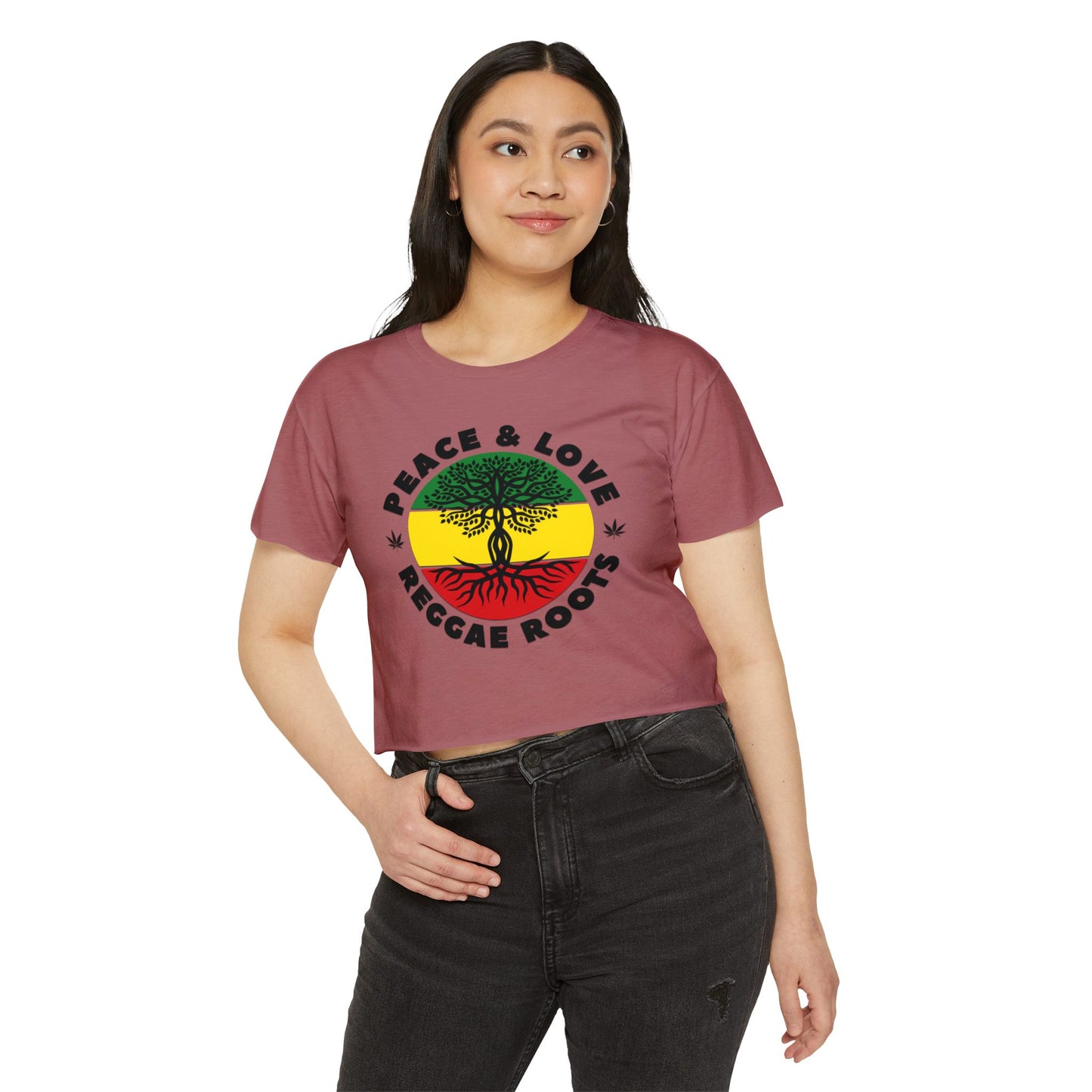 Women's Festival Crop Top - Peace & Love Reggae Roots Tee