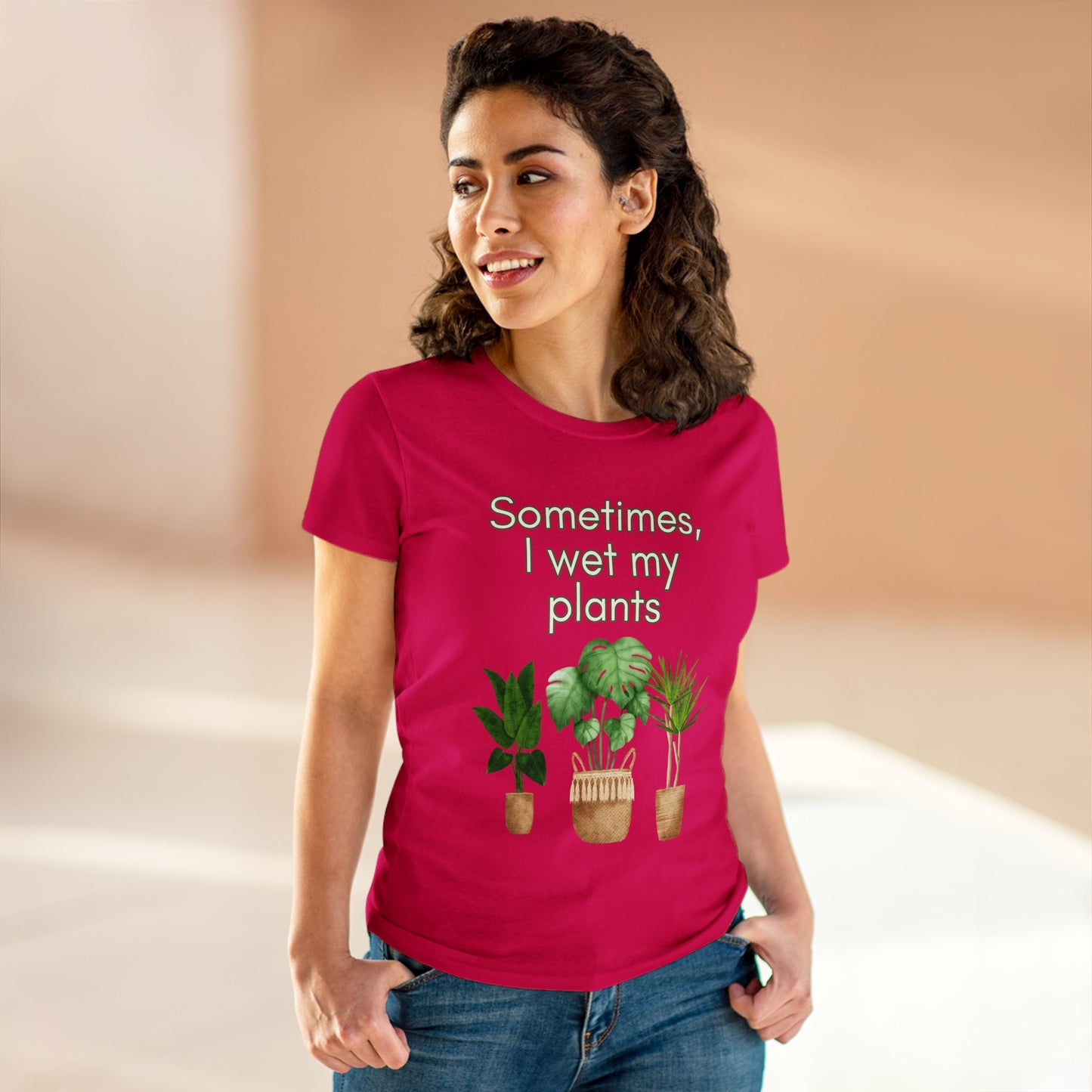 Sometimes I wet my Plants Women's Midweight Cotton Tee. Plant lover gift, House plants