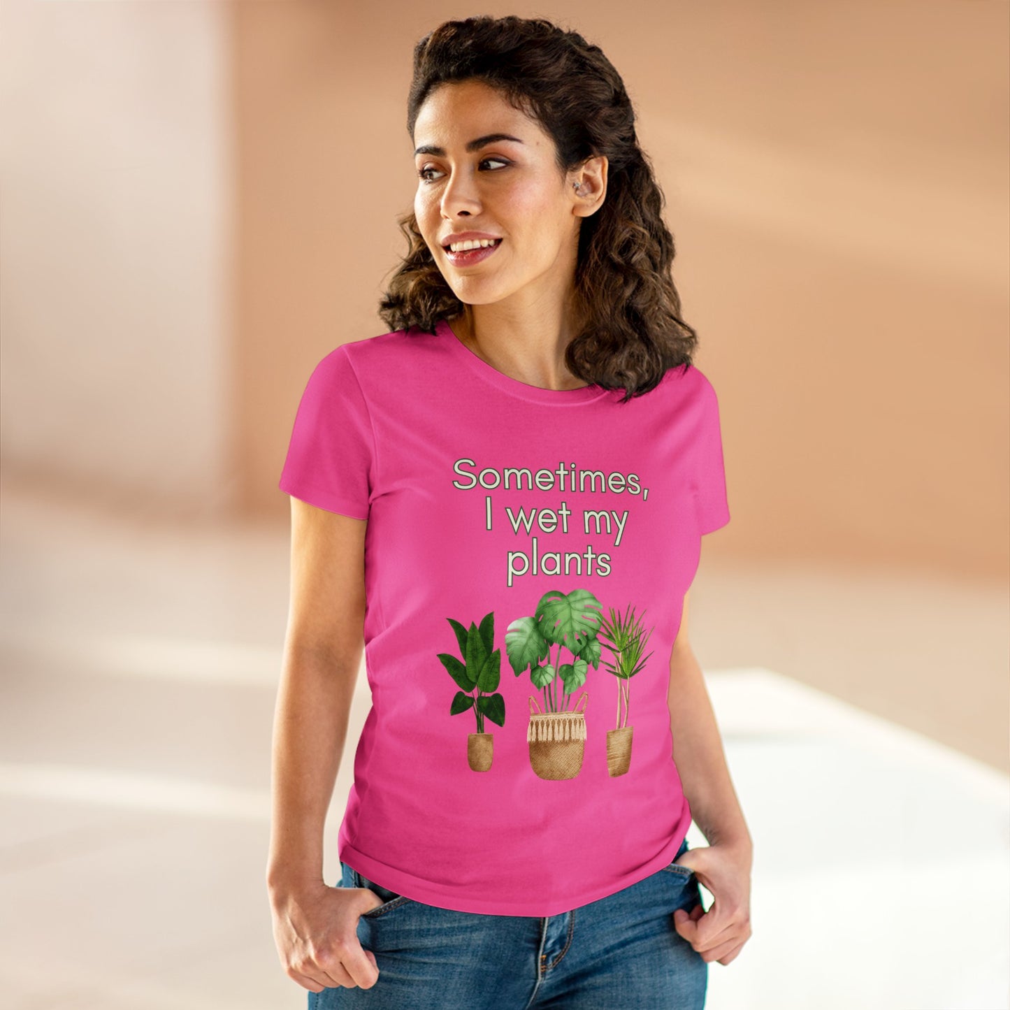 Sometimes I wet my Plants Women's Midweight Cotton Tee. Plant lover gift, House plants
