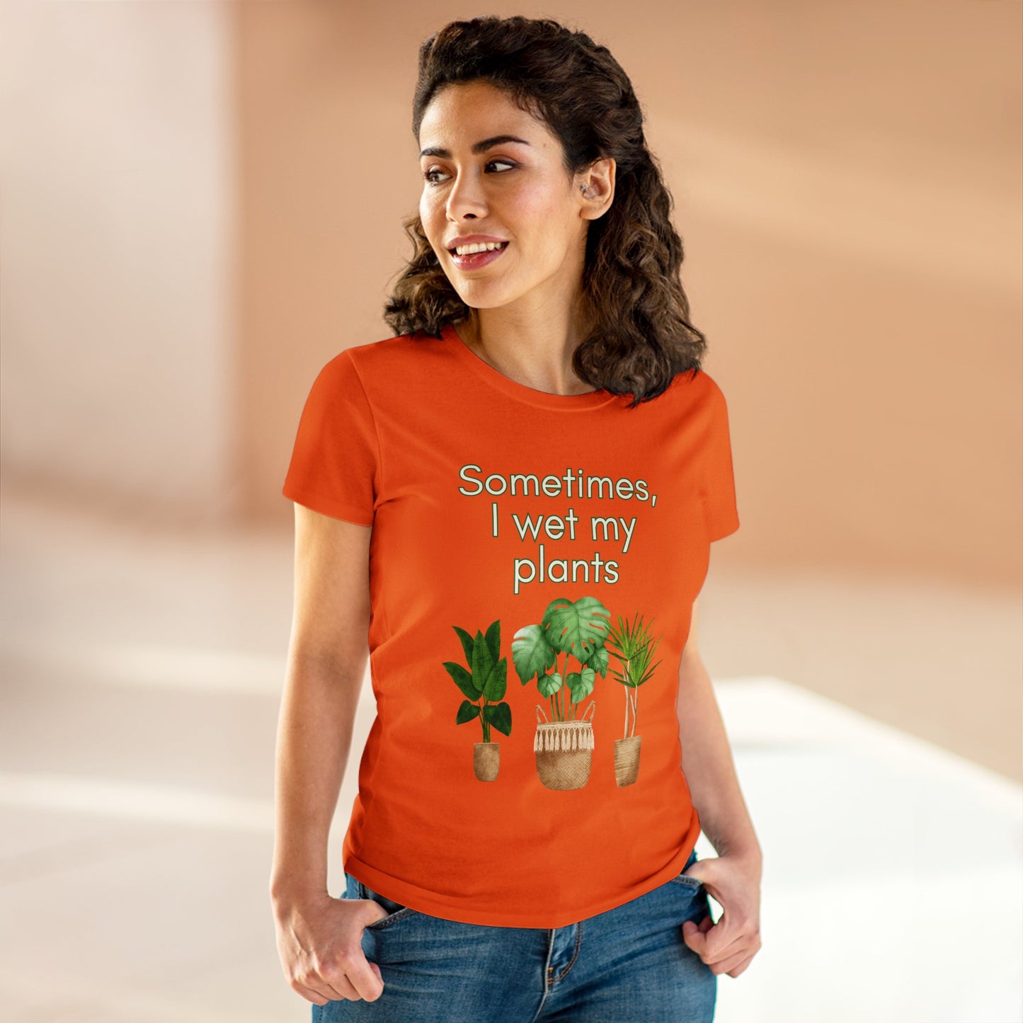 Sometimes I wet my Plants Women's Midweight Cotton Tee. Plant lover gift, House plants