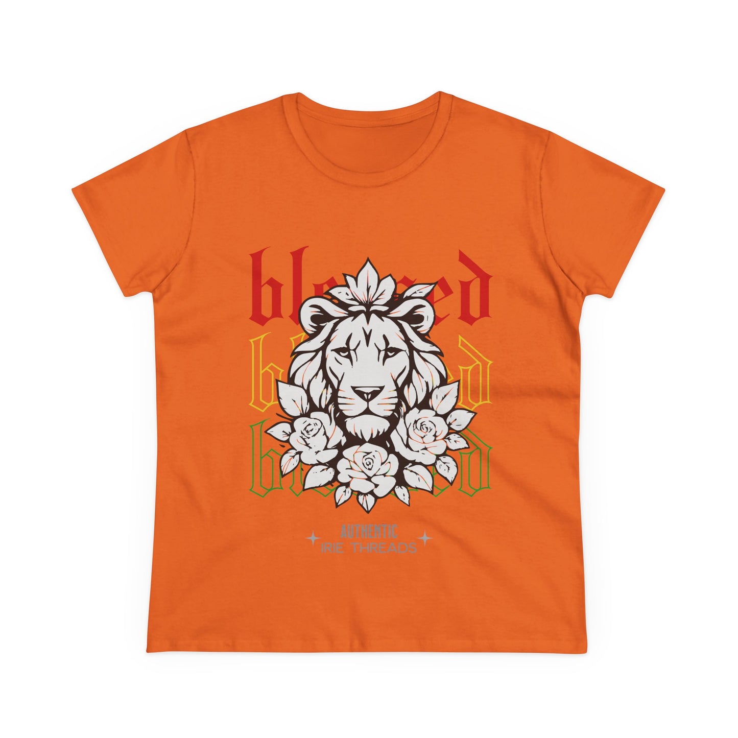Blessed Lion Women Midweight Cotton Tee - Inspirational Floral Graphic T-Shirt