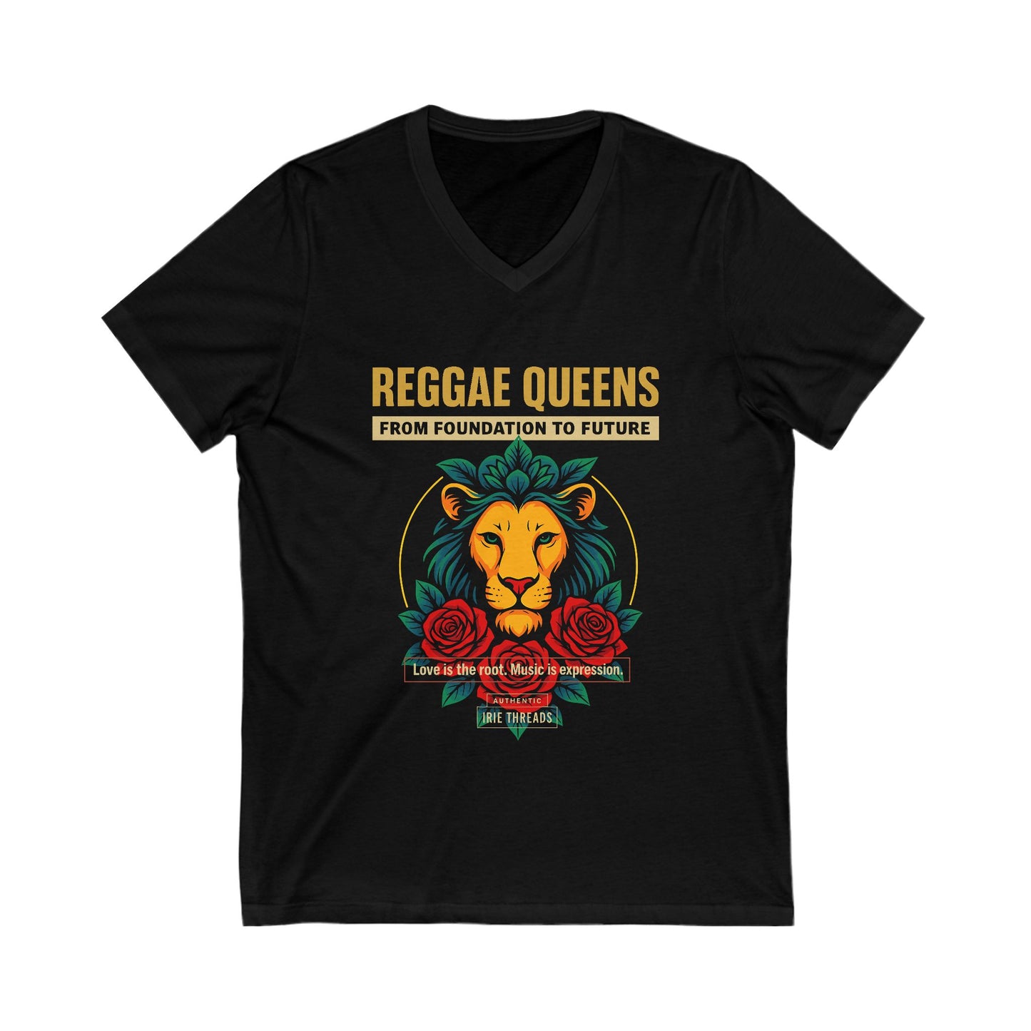 Reggae Queens V-Neck Tee - Celebrate Empowerment & Roots