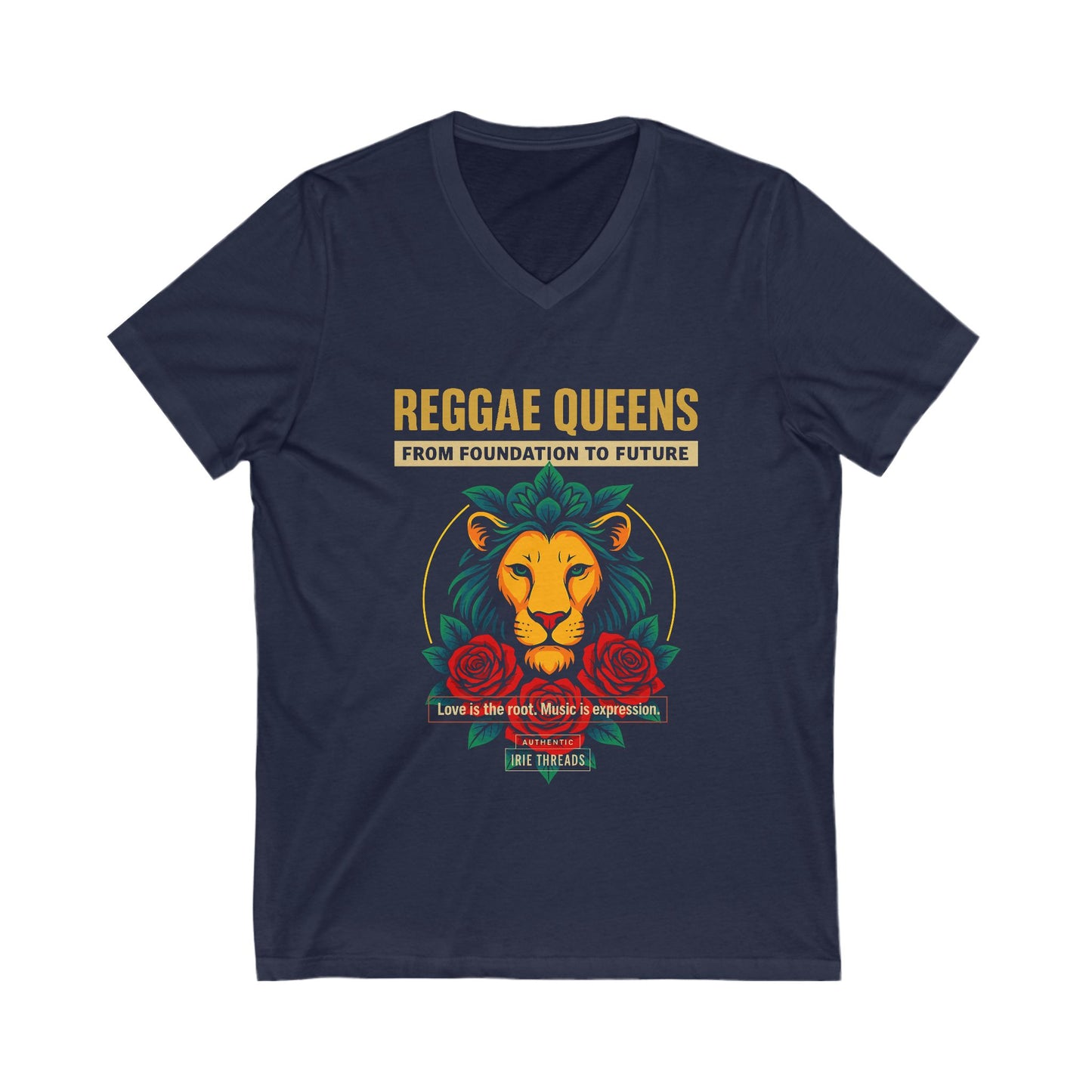 Reggae Queens V-Neck Tee - Celebrate Empowerment & Roots