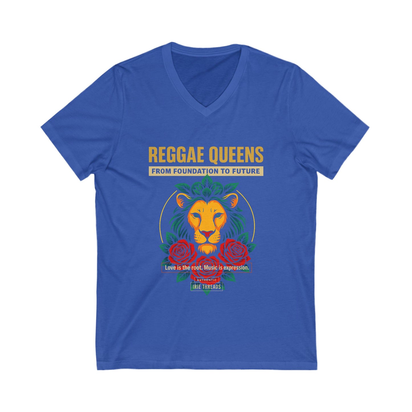 Reggae Queens V-Neck Tee - Celebrate Empowerment & Roots
