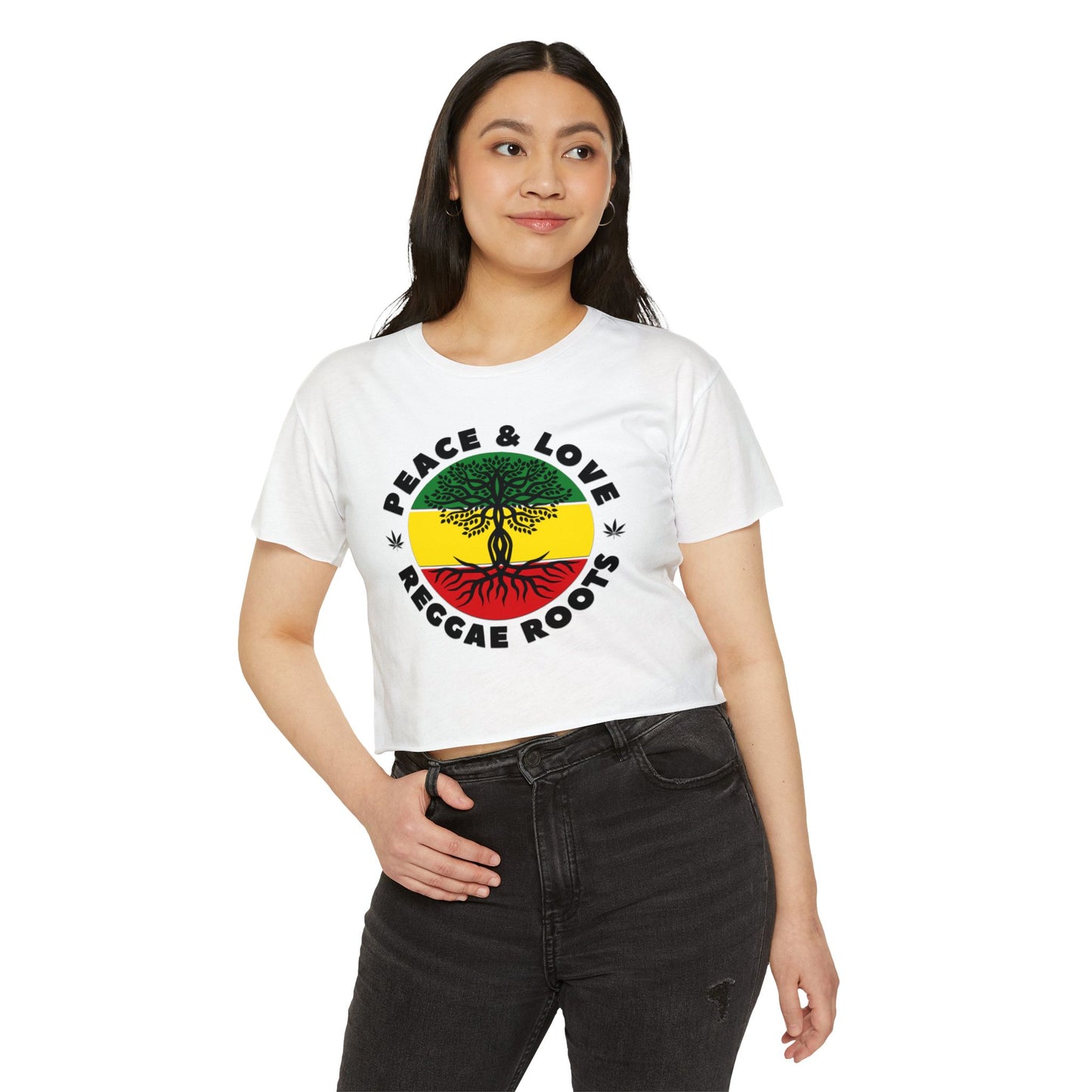 Women's Festival Crop Top - Peace & Love Reggae Roots Tee