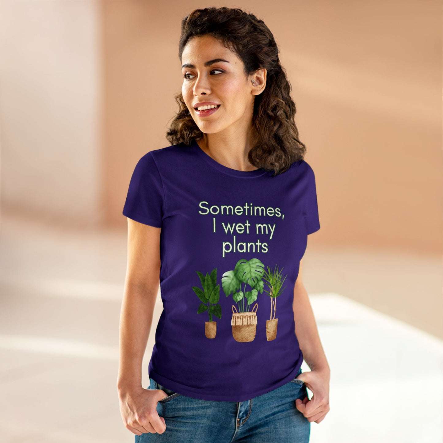 Sometimes I wet my Plants Women's Midweight Cotton Tee. Plant lover gift, House plants