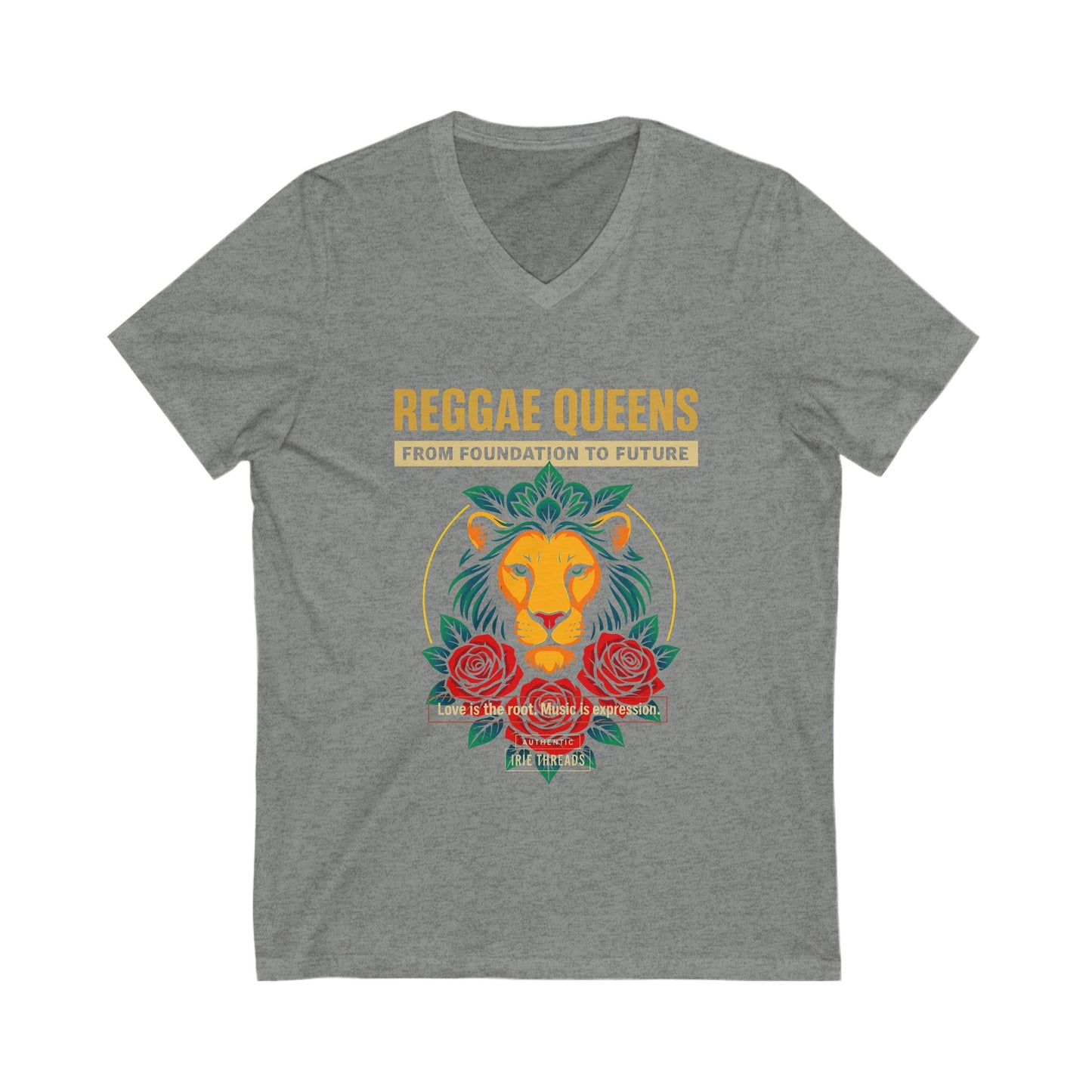Reggae Queens V-Neck Tee - Celebrate Empowerment & Roots