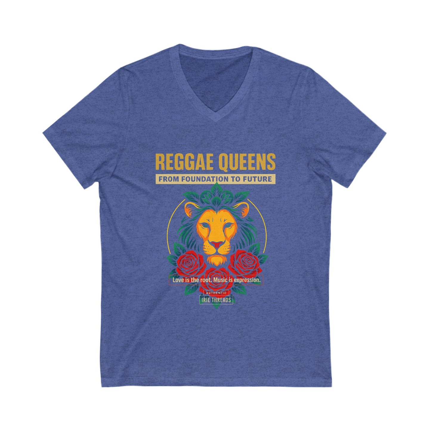 Reggae Queens V-Neck Tee - Celebrate Empowerment & Roots