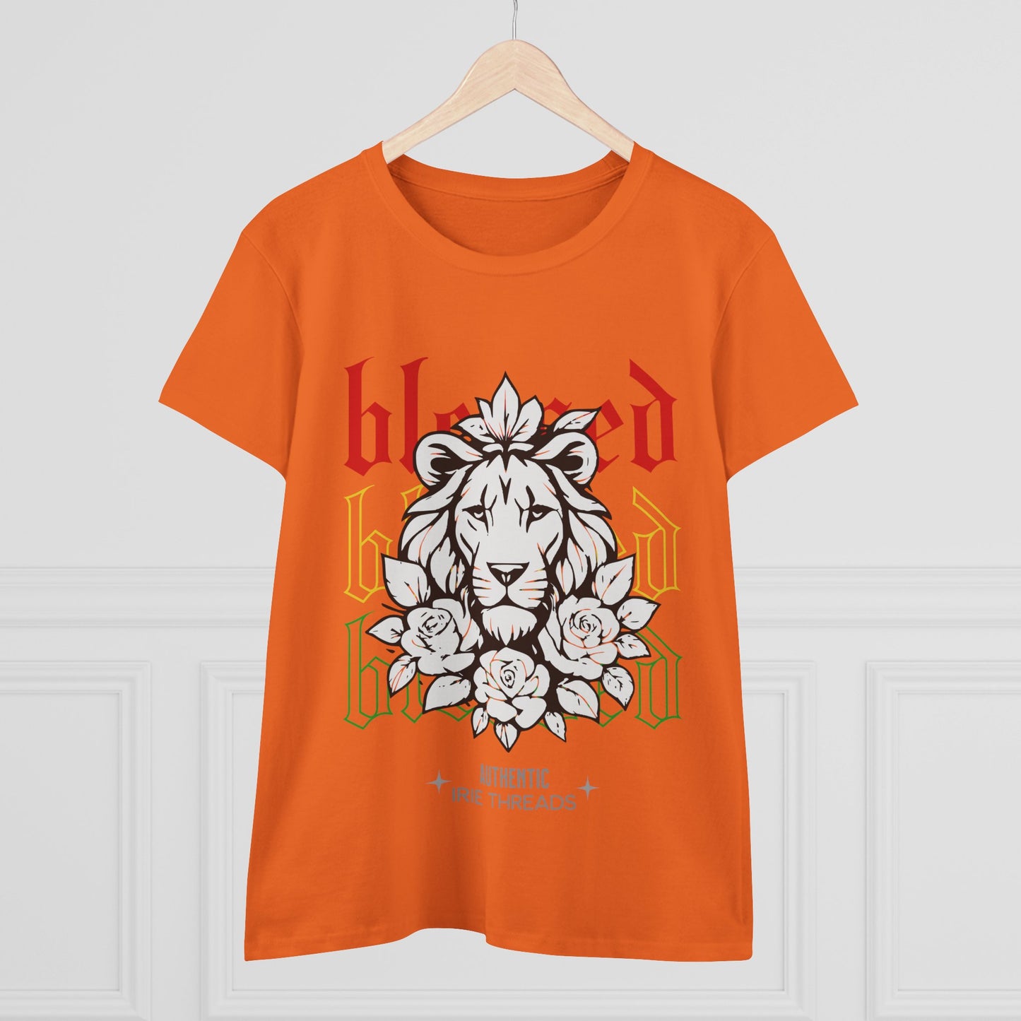 Blessed Lion Women Midweight Cotton Tee - Inspirational Floral Graphic T-Shirt