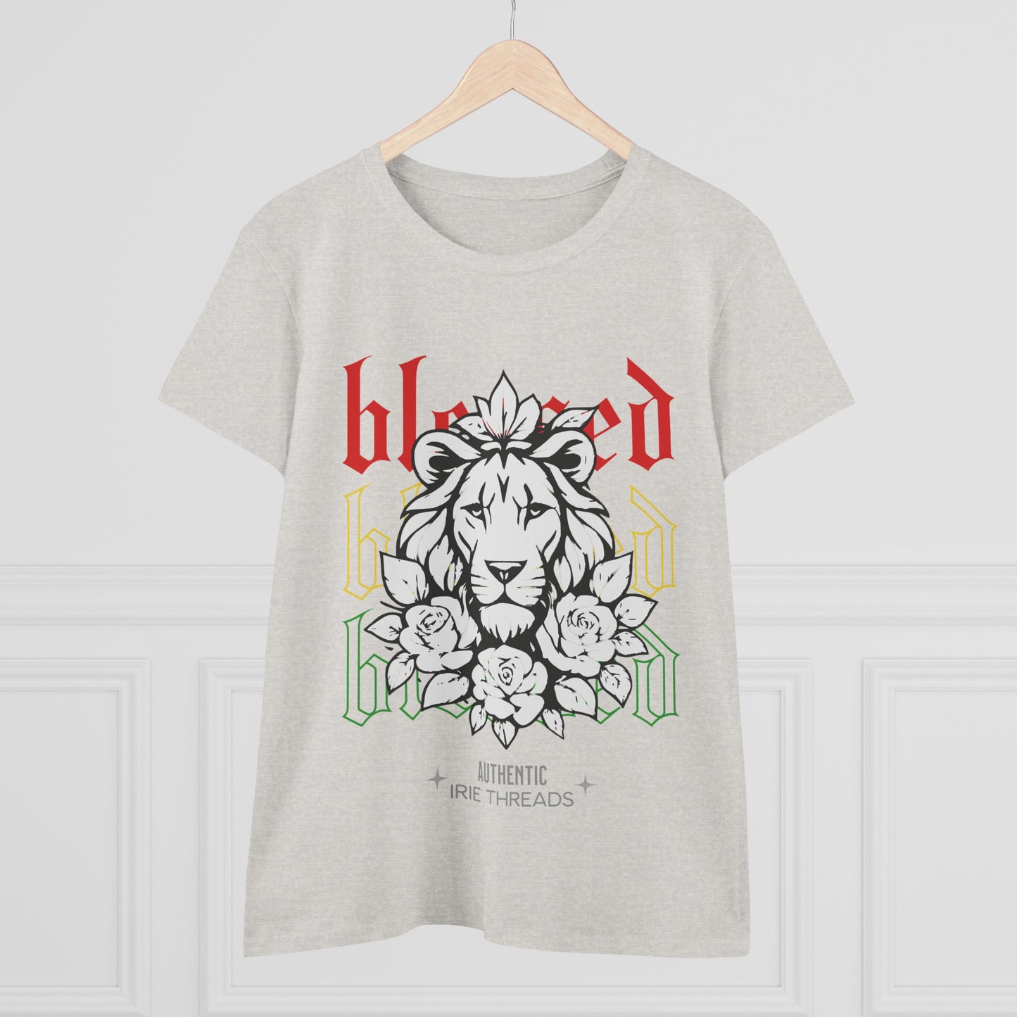 Blessed Lion Women Midweight Cotton Tee - Inspirational Floral Graphic T-Shirt