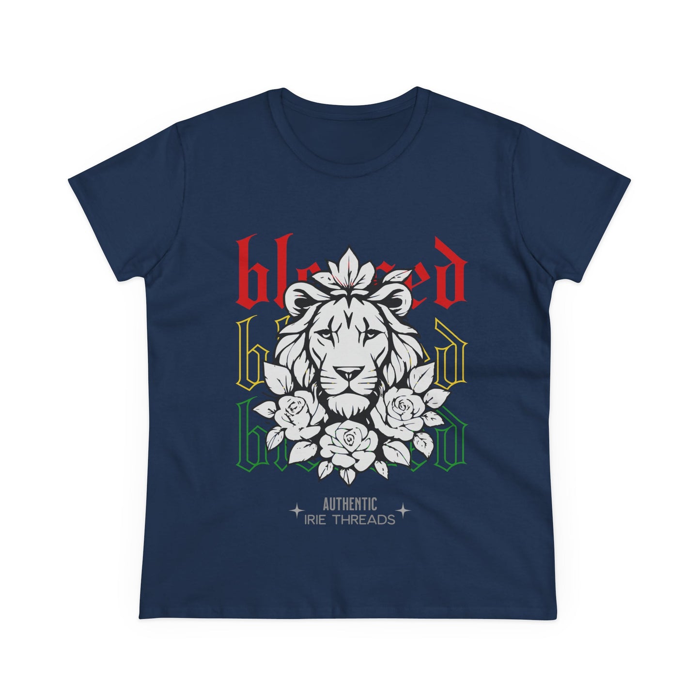 Blessed Lion Women Midweight Cotton Tee - Inspirational Floral Graphic T-Shirt