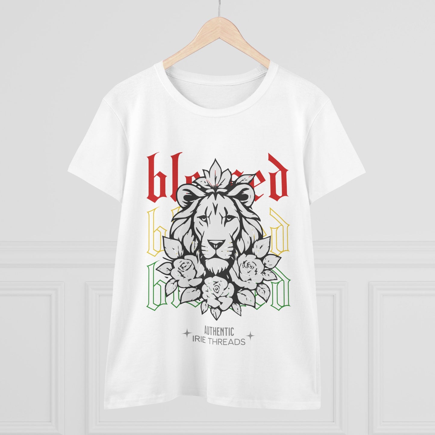 Blessed Lion Women Midweight Cotton Tee - Inspirational Floral Graphic T-Shirt