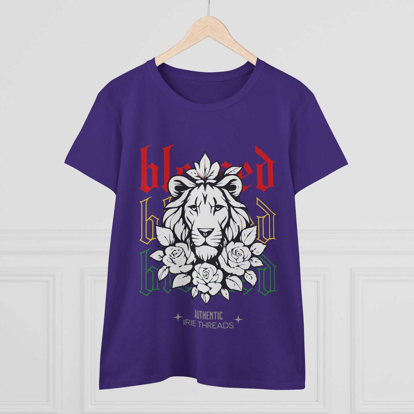 Blessed Lion Women Midweight Cotton Tee - Inspirational Floral Graphic T-Shirt