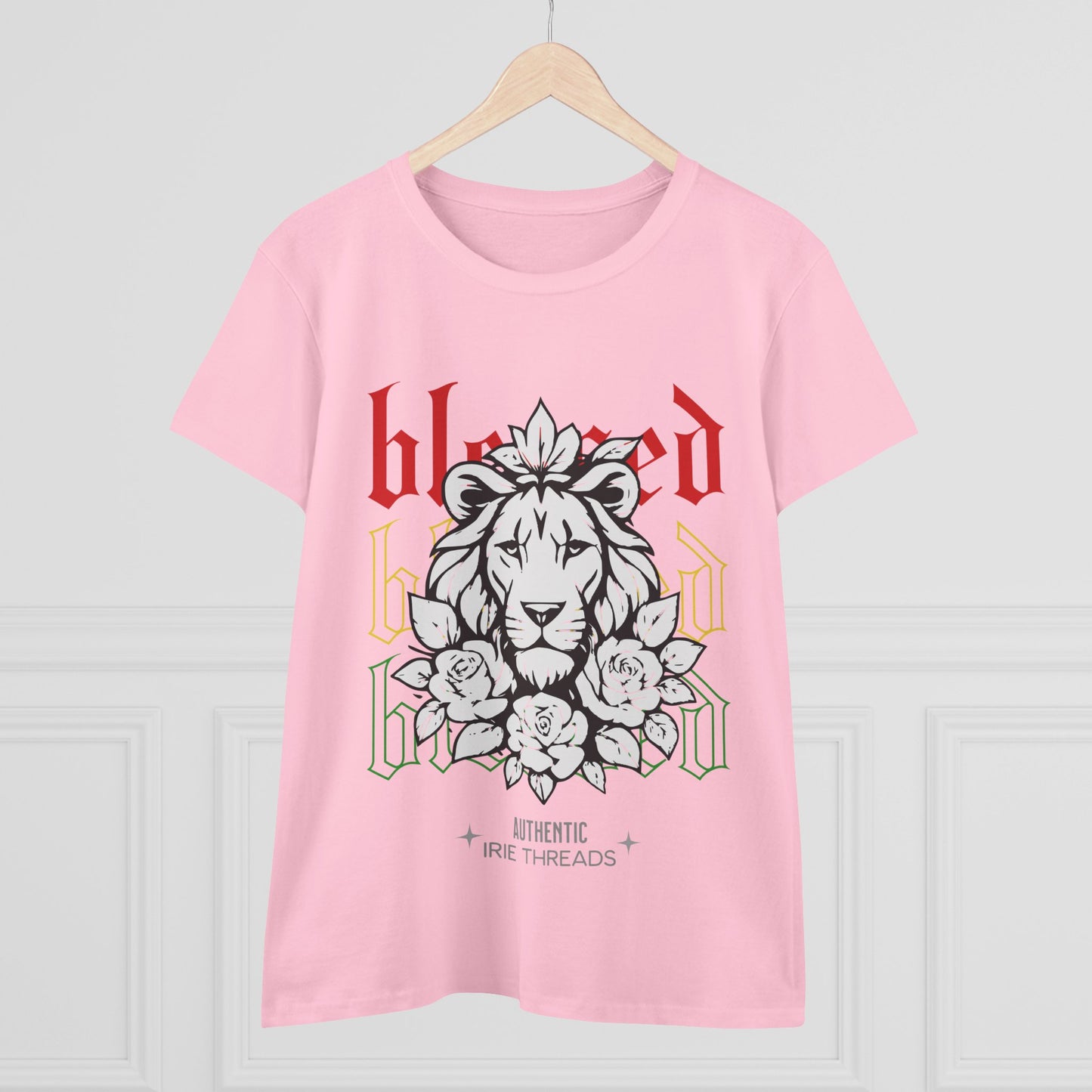 Blessed Lion Women Midweight Cotton Tee - Inspirational Floral Graphic T-Shirt