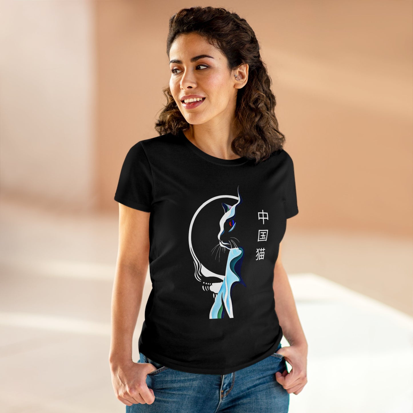 China Cat Sunflower Women's Midweight Cotton Tee