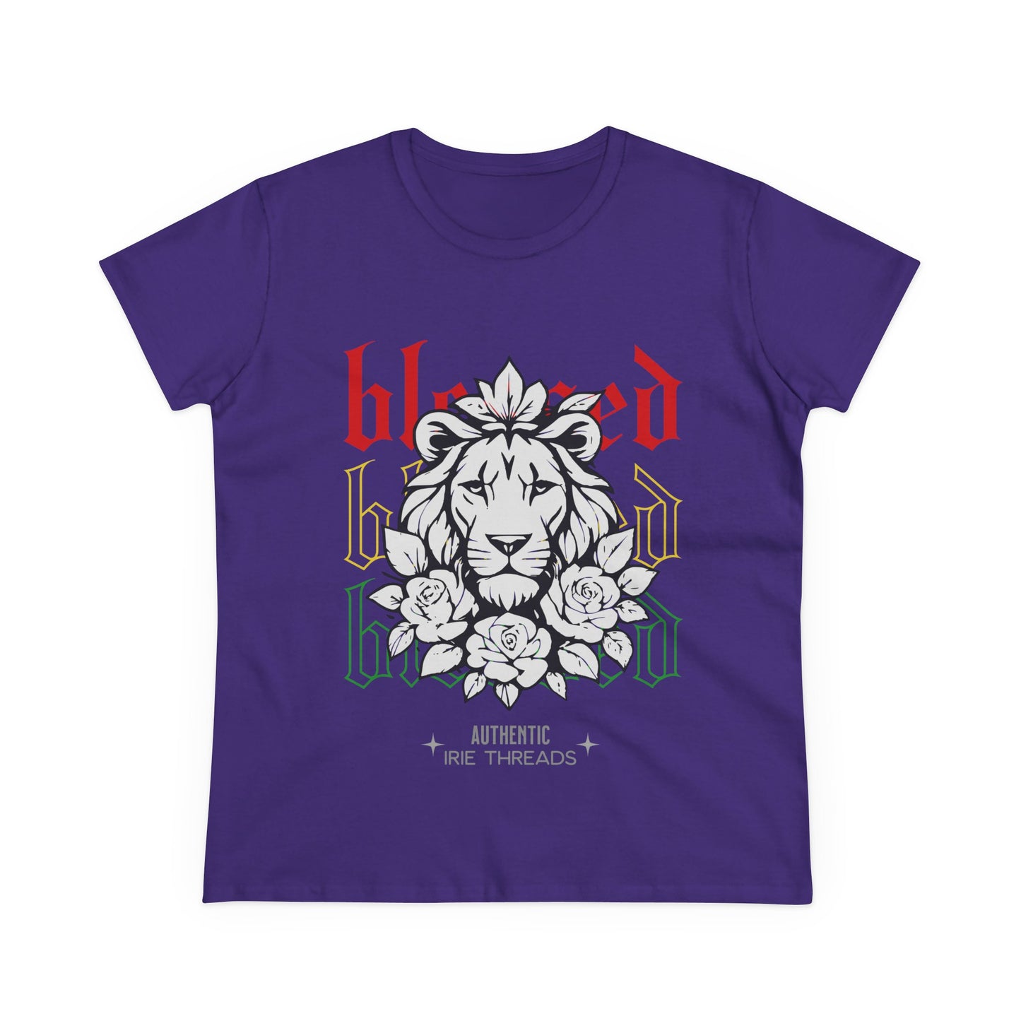 Blessed Lion Women Midweight Cotton Tee - Inspirational Floral Graphic T-Shirt