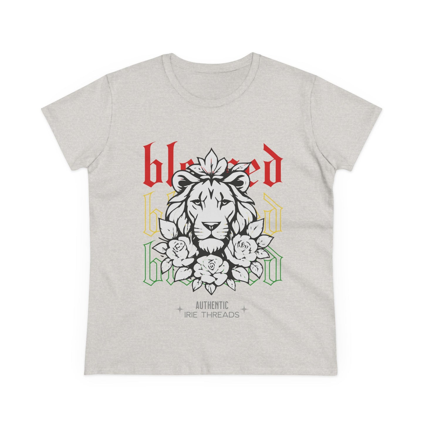 Blessed Lion Women Midweight Cotton Tee - Inspirational Floral Graphic T-Shirt