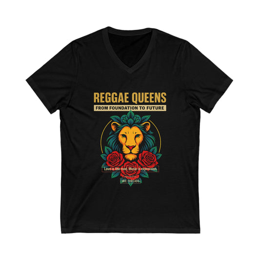 Reggae Queens V-Neck Tee - Celebrate Empowerment & Roots