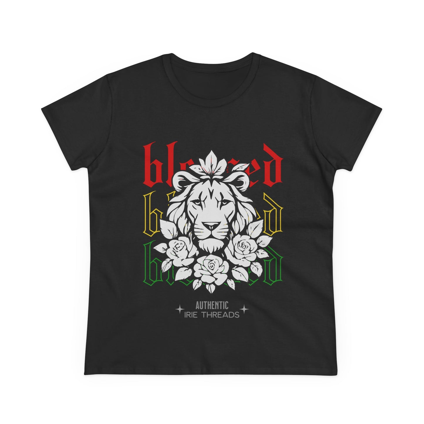 Blessed Lion Women Midweight Cotton Tee - Inspirational Floral Graphic T-Shirt