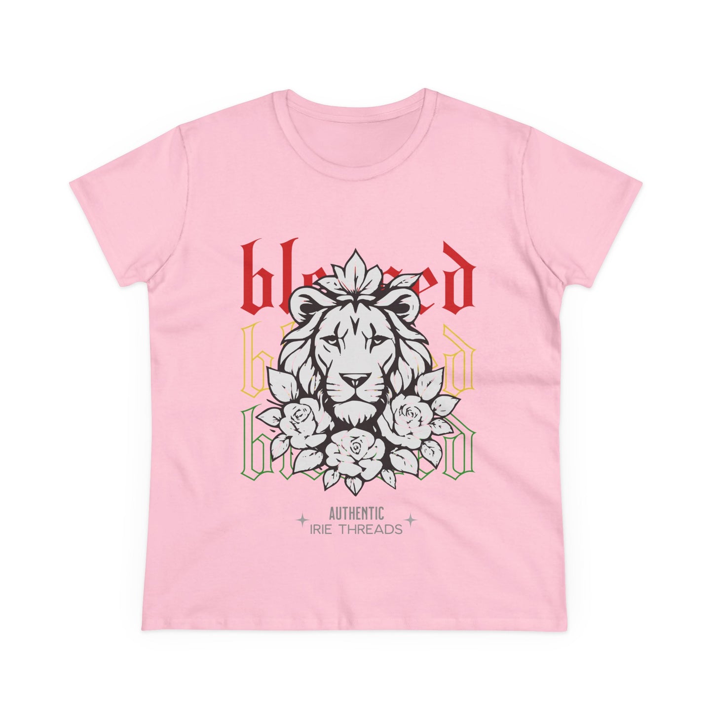 Blessed Lion Women Midweight Cotton Tee - Inspirational Floral Graphic T-Shirt