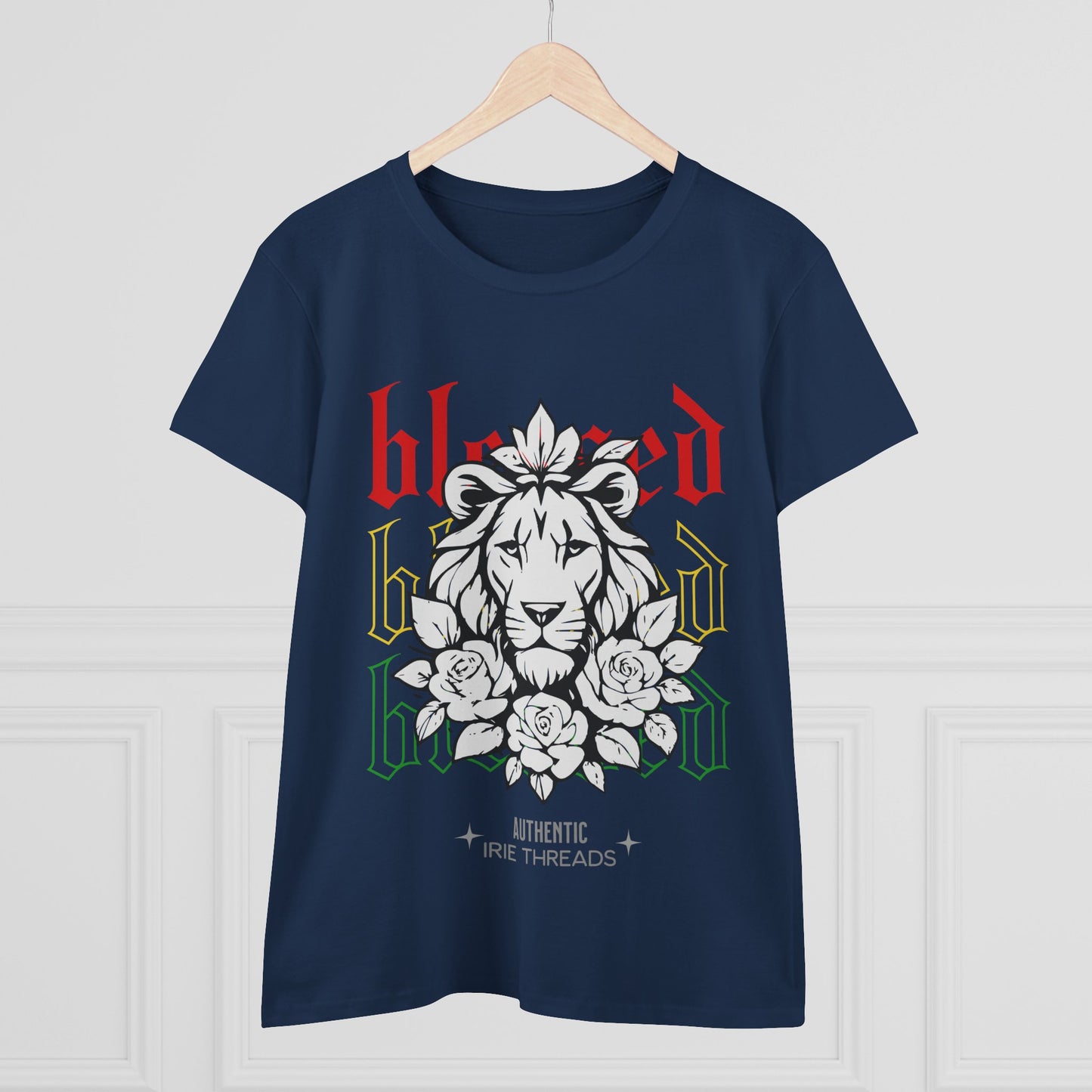 Blessed Lion Women Midweight Cotton Tee - Inspirational Floral Graphic T-Shirt